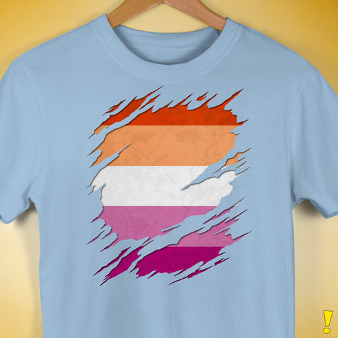 Lesbian Pride Flag Ripped Reveal Premium Unisex T-Shirt - Baby Blue