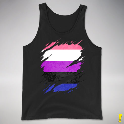 Genderfluid Pride Flag Ripped Reveal Premium Tank Top - Black