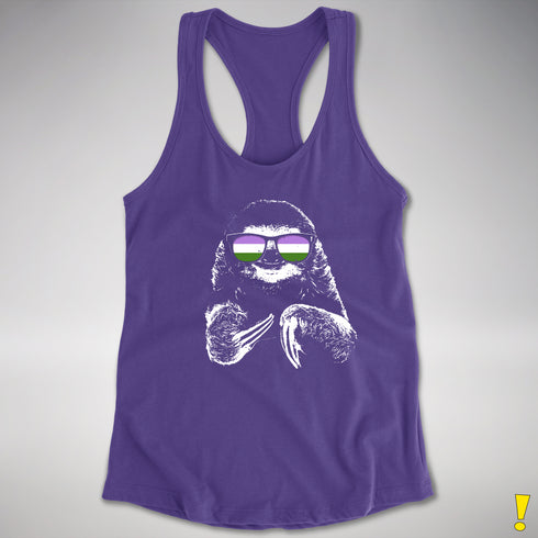 Pride Sloth Genderqueer Flag Sunglasses Women's Racerback Tank - Purple