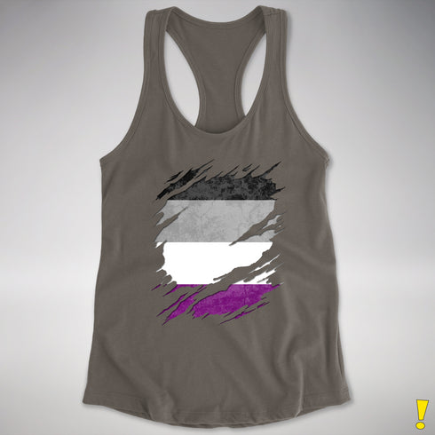 Asexual Pride Flag Ripped Reveal Racerback Tank - Dark Grey