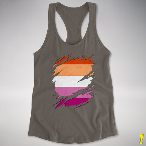 Lesbian Pride Flag Ripped Reveal Racerback Tank - Dark Grey