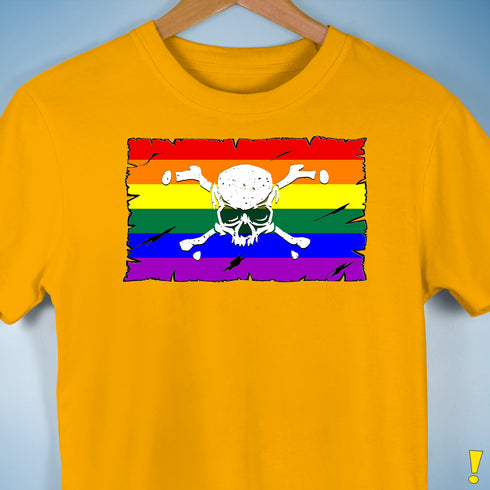 LGBTQ Rainbow Pride Pirate Flag Premium Unisex T-Shirt - Gold