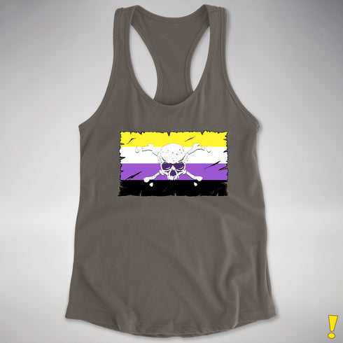 Nonbinary Pride Pirate Flag Racerback Tank - Dark Grey