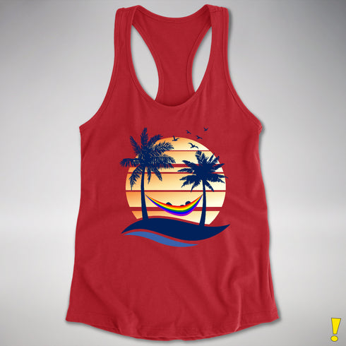 LGBTQ Pride Hammock Summer Beach Sunset Racerback Tank - Red