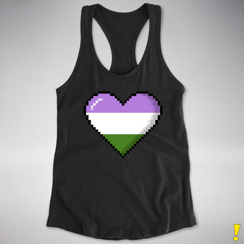 Genderqueer Pride 8-Bit Pixel Heart Racerback Tank - Black