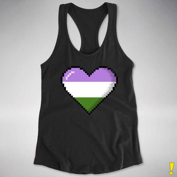 Genderqueer Pride 8-Bit Pixel Heart Racerback Tank - Black