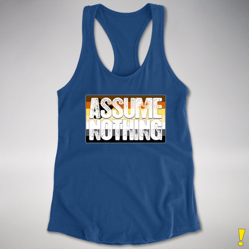 Assume Nothing Bear Pride Flag Racerback Tank - Royal