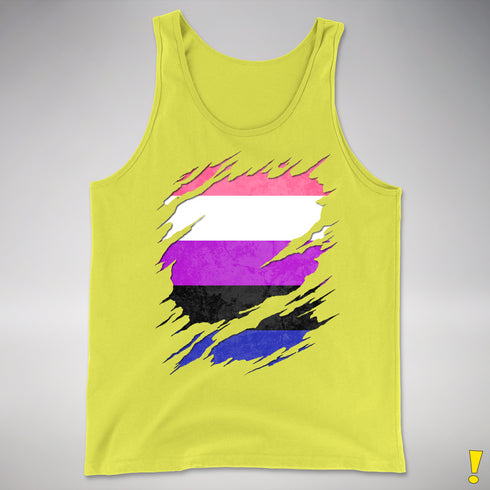 Genderfluid Pride Flag Ripped Reveal Premium Tank Top - Neon Yellow