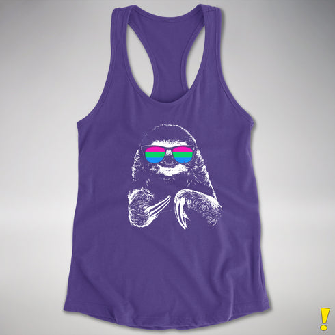 Pride Sloth Polysexual Flag Sunglasses Women's Racerback Tank - Purple