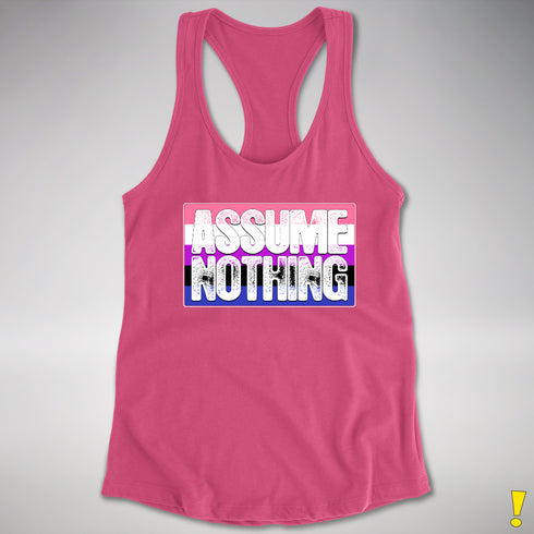 Assume Nothing Genderfluid Pride Flag Racerback Tank - Hot Pink