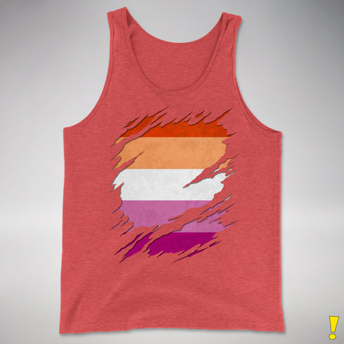 Lesbian Pride Flag Ripped Reveal Premium Tank Top - Red Triblend