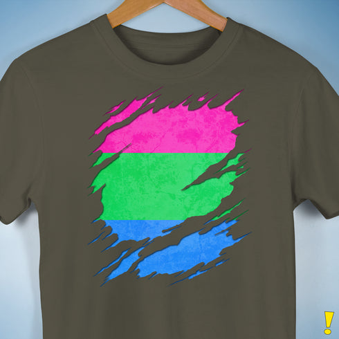 Polysexual Pride Flag Ripped Reveal Premium Unisex T-Shirt - Army