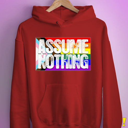 Assume Nothing LGBTQ Progress Pride Flag Hoodie - Red