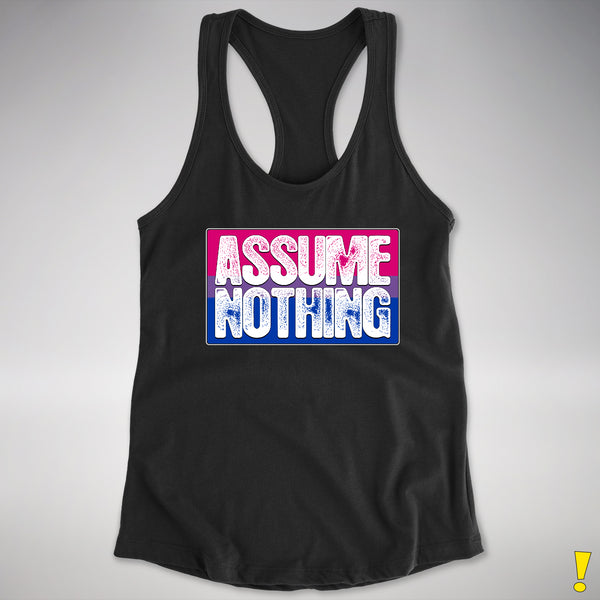 Assume Nothing Bisexual Pride Flag Racerback Tank - Black