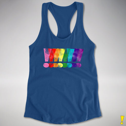 Distressed Gilbert Baker LGBTQ Pride Exclamation Points Racerback Tank - Royal