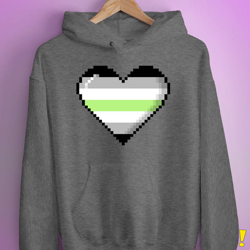 Agender Pride 8-Bit Pixel Heart Hoodie - Grey Heather