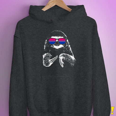Pride Sloth Bisexual Flag Sunglasses Hoodie - Dark Grey Heather