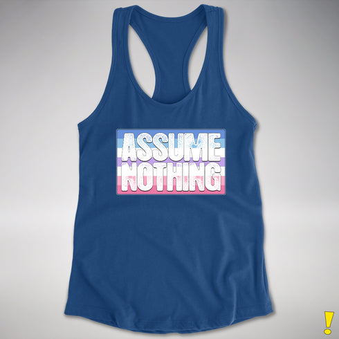 Assume Nothing Bigender Pride Flag Racerback Tank - Royal