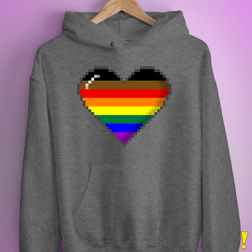 Philly LGBTQ Pride 8-Bit Pixel Heart Hoodie - Grey Heather