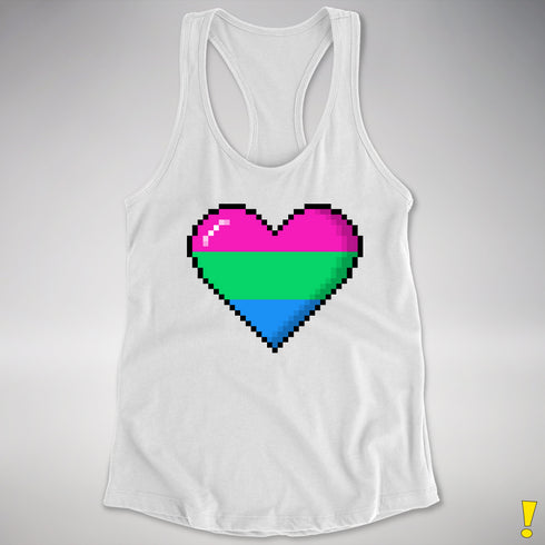 Polysexual Pride 8-Bit Pixel Heart Racerback Tank - White