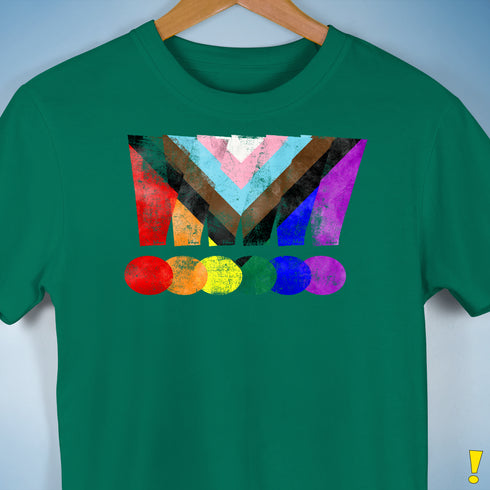 LGBTQ Progress Pride Grunge Exclamation Points Premium Unisex T-Shirt - Kelly Green