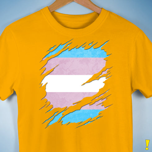 Transgender Pride Flag Ripped Reveal Premium Unisex T-Shirt - Gold