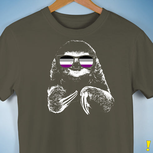 Pride Sloth Asexual Flag Sunglasses Premium Unisex T-Shirt - Army