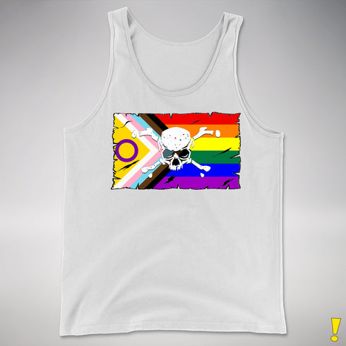 Intersex Inclusive Progress Pride Pirate Flag Premium Tank Top - White