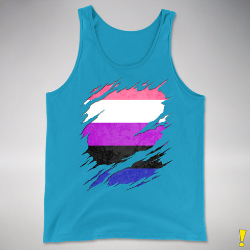 Genderfluid Pride Flag Ripped Reveal Premium Tank Top - Neon Blue
