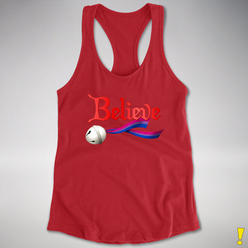 Believe Bisexual Pride Jingle Bell Racerback Tank - Red