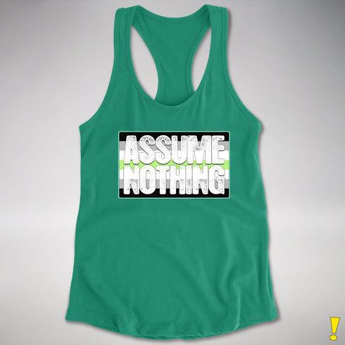 Assume Nothing Agender Pride Flag Racerback Tank - Kelly Green