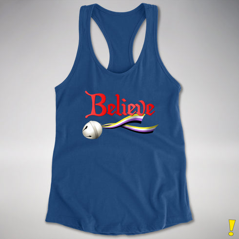 Believe Nonbinary Pride Jingle Bell Racerback Tank - Royal