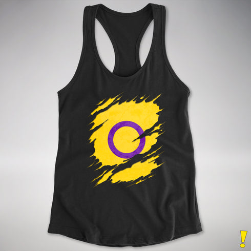 Intersex Pride Flag Ripped Reveal Racerback Tank - Black