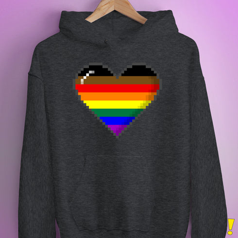 Philly LGBTQ Pride 8-Bit Pixel Heart Hoodie - Dark Grey Heather