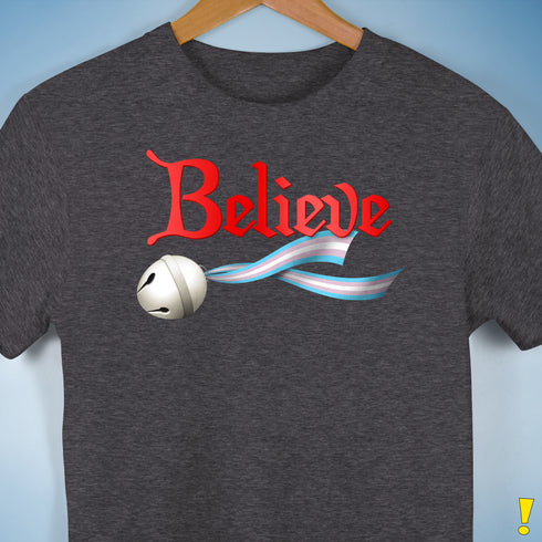 Believe Transgender Pride Jingle Bell Premium Unisex T-Shirt - Dark Grey Heather