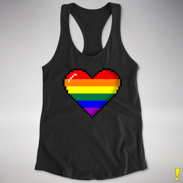 LGBTQ Pride8-Bit Pixel Heart Racerback Tank - Black