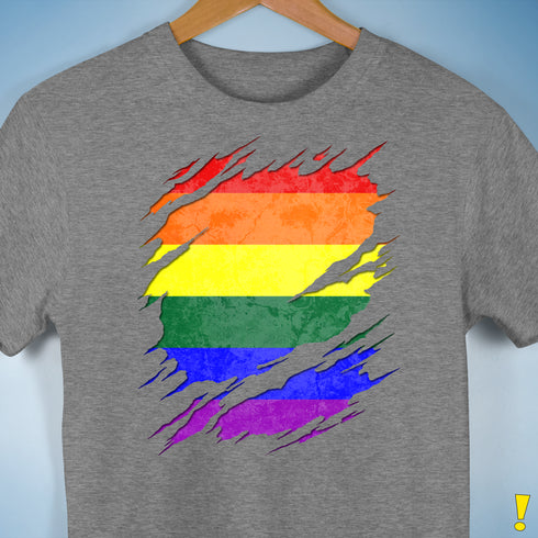 LGBTQ Pride Flag Ripped Reveal Premium Unisex T-Shirt - Grey Heather