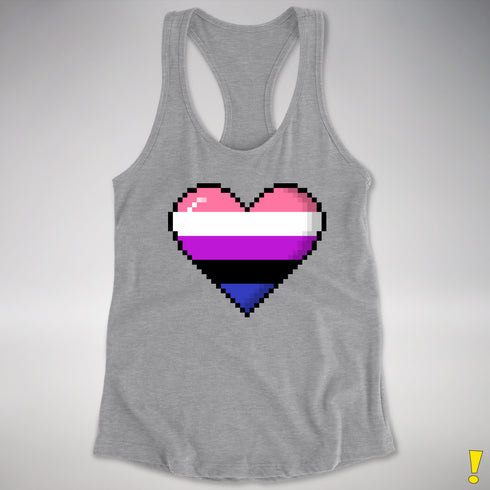 Genderfluid Pride 8-Bit Pixel Heart Racerback Tank - Heather Grey