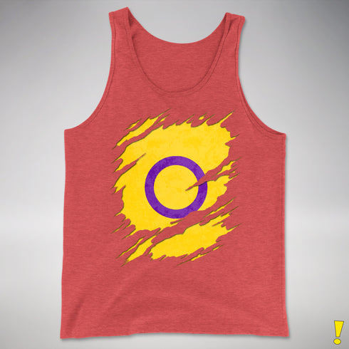 Intersex Pride Flag Ripped Reveal Premium Tank Top - Red Triblend