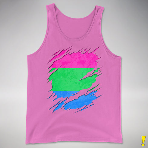 Polysexual Pride Flag Ripped Reveal Premium Tank Top - Neon Pink