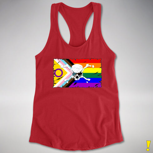 Intersex Inclusive Progress Pride Pirate Flag Racerback Tank - Red