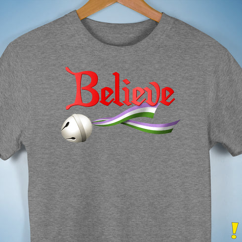 Believe Genderqueer Pride Jingle Bell Premium Unisex T-Shirt - Grey Heather