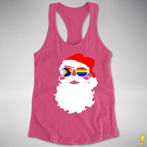 Santa’s LGBTQ Progress Pride Flag Shades Racerback Tank - Hot Pink