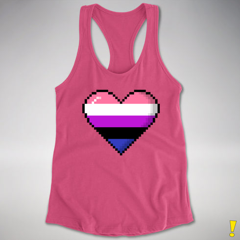 Genderfluid Pride 8-Bit Pixel Heart Racerback Tank - Hot Pink