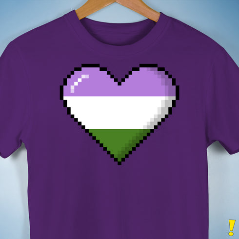 Genderqueer Pride 8-Bit Pixel Heart Premium Unisex T-Shirt - Purple