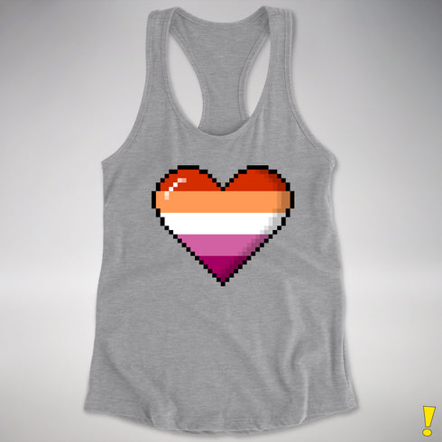 Lesbian Pride 8-Bit Pixel Heart Racerback Tank - Heather Grey