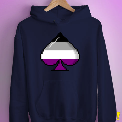Asexual Pride 8-Bit Pixel Ace of Spades Hoodie - Navy