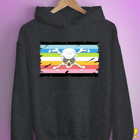 Queer Pride Pirate Flag Hoodie - Dark Grey Heather