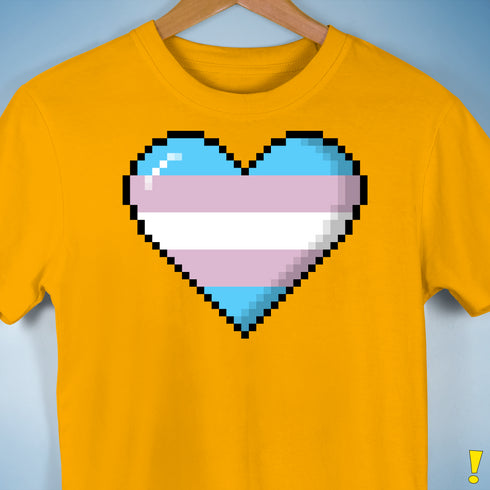 Transgender Pride 8-Bit Pixel Heart Premium Unisex T-Shirt - Gold