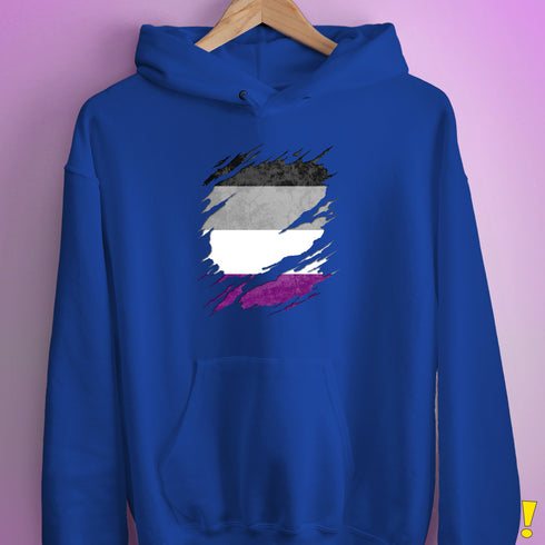 Asexual Pride Flag Ripped Reveal Hoodie - Royal Blue